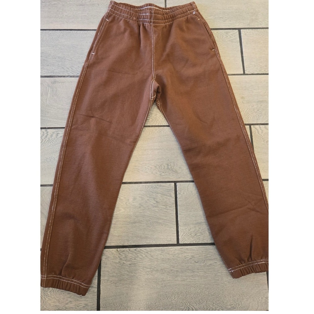 Zara Brown Contrast Stitch Sweatpants Womens Medium Joggers Fleece Lined Pockets